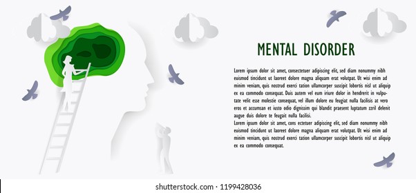 Mental health poster in paper style. Business concept. Vector illustration.