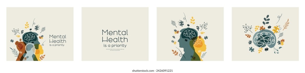 Mental Health is a priority. Set of cards.	