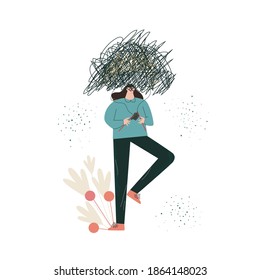 Ilustración de metáfora abstracta de los problemas de salud mental de autoayuda, concepto de autocuidado 