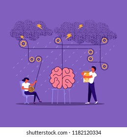 Mental health problems concept in flat design. psychologists help a person to solve depression. Vector illustration eps 10