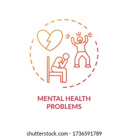 Mental health problems concept icon. CVD causes, psychological factors idea thin line illustration. Emotional stress, depression and bipolar mood disorder. Vector isolated outline RGB color drawing