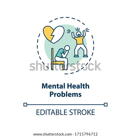 Mental health problems concept icon. CVD causes, psychological factors idea thin line illustration. Emotional stress, depression and anxiety. Vector isolated outline RGB color drawing. Editable stroke