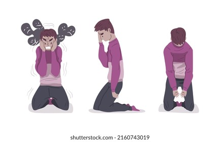 Mental health problems set. People in depressive state of mind vector illustration