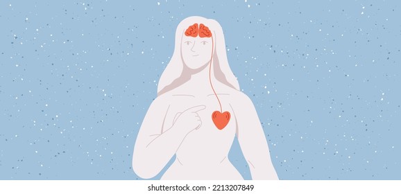 Salud mental, concepto de psicología. Armonía corporal y cerebral. Autocuidado, vida lenta saludable. Bienestar, bienestar. Aceptación. Ilustración vectorial plana