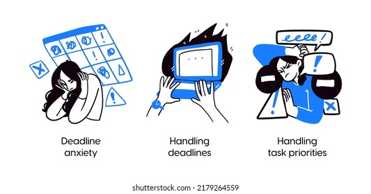 Mental health and psychology concept llustrations. Handling deadlines and task priorities. Visual Stories Collection.
