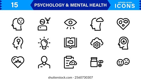 Mental Health and Psychology Icon Set, Professional Illustrations for Therapy, Wellness, and Emotional Awareness Projects