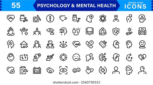 Mental Health and Psychology Icon Set, Professional Illustrations for Therapy, Wellness, and Emotional Awareness Projects