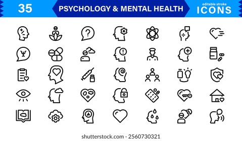 Mental Health and Psychology Icon Set, Professional Illustrations for Therapy, Wellness, and Emotional Awareness Projects