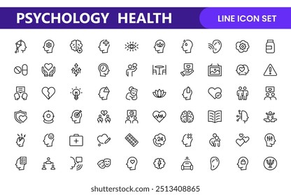 Symbole für psychische Gesundheit und Psychologie: Eine komplette Kollektion für Therapiesitzungen, Beratung, emotionales Wohlbefinden, Support-Services und Wellness-Programme