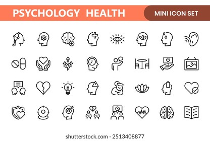 Mental Health and Psychology Icons: A Complete Collection for Therapy Sessions, Counseling, Emotional Well-being, Support Services, and Wellness Programs