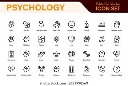 Mental Health and Psychology Icons. A Complete Collection for Therapy Sessions, Counseling, Emotional Well-being, Support Services, and Wellness Programs