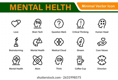 Mental Health and Psychology Icons. A Complete Collection for Therapy Sessions, Counseling, Emotional Well-being, Support Services, and Wellness Programs