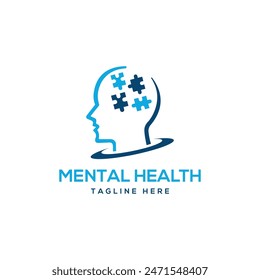 Mental Health Psychology wellness brain puzzle creative modern logo design template 