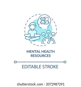 Mental health resources blue concept icon. Employees benefits abstract idea thin line illustration. Wellbeing at work. Job satisfaction. Vector isolated outline color drawing. Editable stroke svg