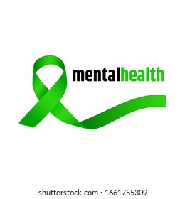 Mental health ribbon green color. Vector illustration