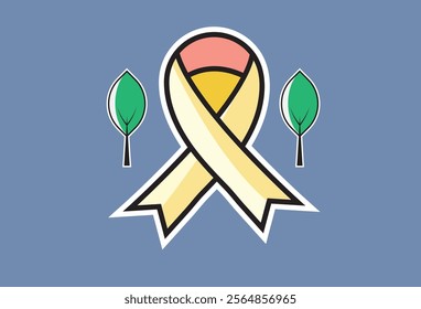 Mental health ribbon icon cartoon illustration. Cute vector cartoon format, can be changed every element, there are two leaf symbols on the left and right side