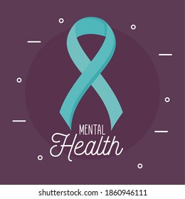 mental health with ribbon icon of mind and human theme Vector illustration