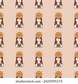 Mental health seamless pattern. Woman with positive mood. Vector illustration.