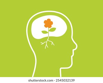 Mental health selfcare flower blossom brain illustration