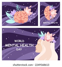 Mental health. A set of beautiful illustrations.
