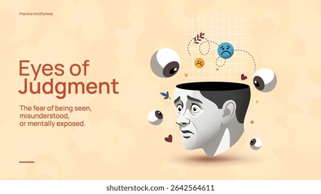 Mental Health and Social Judgment – Anxiety, Overthinking, and Self-Perception Vector Art