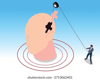 Solução de saúde mental, restauração de memória e ilustração vetorial 3d do conceito de resolução de problemas