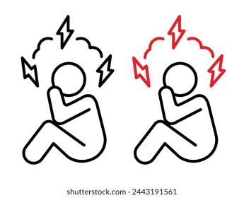 Mental Health and Stress Relief Icons. Anxiety and Emotional Well-being Symbols.