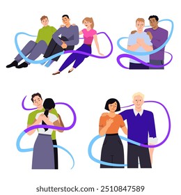 Mental Health Support in einer Sammlung von Vektorgrafiken für National Suicide Prevention Month mit Menschen, die eine depressive Person liebevoll umarmen