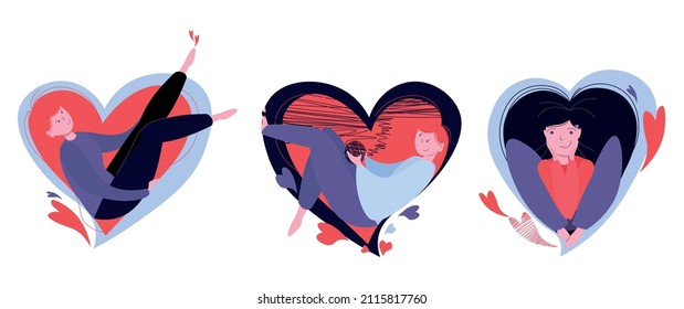 mental health support, mental health, Girls support each other, the heart is gaining strength in the team. The girl waters the tree of emotions, plucks the fruits of her work. Vector flat illustration