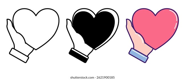 Mental Health Support icon represented by hand, love Line, Filled, Color style.