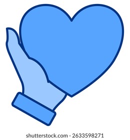 Mental Health Support icon represented by hand, love Blue style.