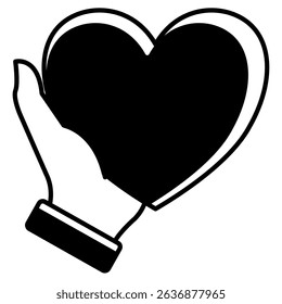 Mental Health Support icon represented by hand, love Black Filled style.