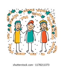 Mental health symbol – friendly support. Occupational burnout prevention. Doodle style. Design elements for brochures or web publication.