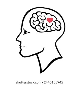 Mental health symbol, heart in brain vector cartoon illustration