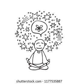 Mental health symbol – meditation. Occupational burnout prevention. Doodle style. Design elements for brochures or web publication.