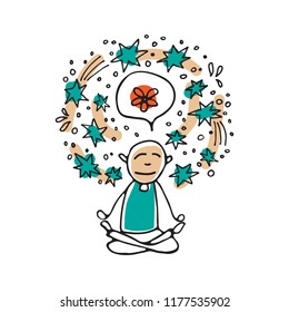 Mental Health Symbol – Meditation. Occupational Burnout Prevention. Doodle Style. Design Elements For Brochures Or Web Publication.