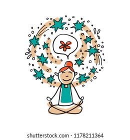 Mental Health Symbol – Meditation. Occupational Burnout Prevention. Doodle Style. Design Elements For Brochures Or Web Publication.