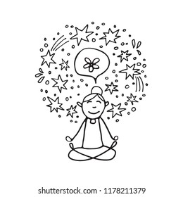 Mental Health Symbol – Meditation. Occupational Burnout Prevention. Doodle Style. Design Elements For Brochures Or Web Publication.