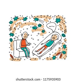 Mental health symbol – psychoterapy. Occupational burnout prevention. Doodle style. Design elements for brochures or web publication.