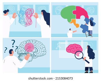 Mental health therapy. Emotional state vector illustration set, mental health and medical therapies prevention mental problem.