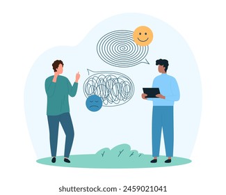 Mental health therapy, psychologists support of patient and psychotherapy. Advice and counseling on behavior problems, stress and depression from individual therapist cartoon vector illustration