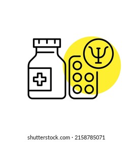 Mental health therapy using drugs. Pixel perfect, editable stroke line icon