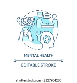 Mental health turquoise concept icon. Psychological help. Medical center service abstract idea thin line illustration. Isolated outline drawing. Editable stroke. Arial, Myriad Pro-Bold fonts used