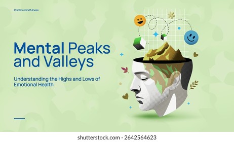 Mental Health Ups and Downs – Emotional Peaks and Valleys Conceptual Vector Illustration