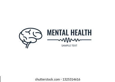 Mental health vector concept in flat style. Logo template with human brain