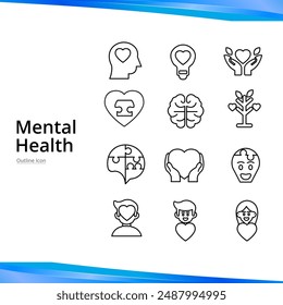 Mental Health vector icon set. Vector illustration in modern thin line medical icon style, healthy lifestyle and psychology balance