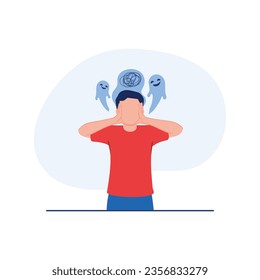 Mental health vector illustration. Character with mental disorder fight against stress, depression, emotional burnout and other psychological problems. Psychotherapy concept.