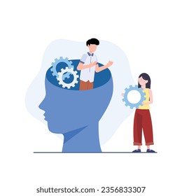 Mental health vector illustration. Character with mental disorder fight against stress, depression, emotional burnout and other psychological problems. Psychotherapy concept.