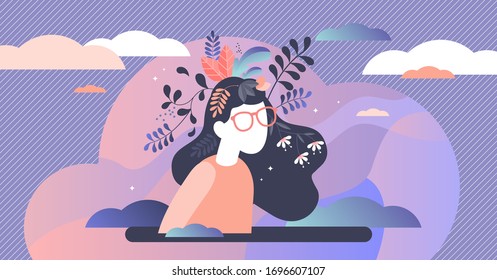 Mental health vector illustration. Psychological mind emotional balance and confidence in flat tiny person concept 