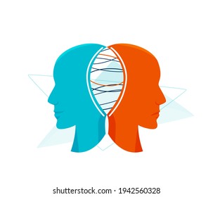 Mental health vector illustration. Two sides one person, happy and sad. Human behavior, emotion, duality design concept.